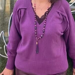 Women's Purple V-Neck Sweater Cabi